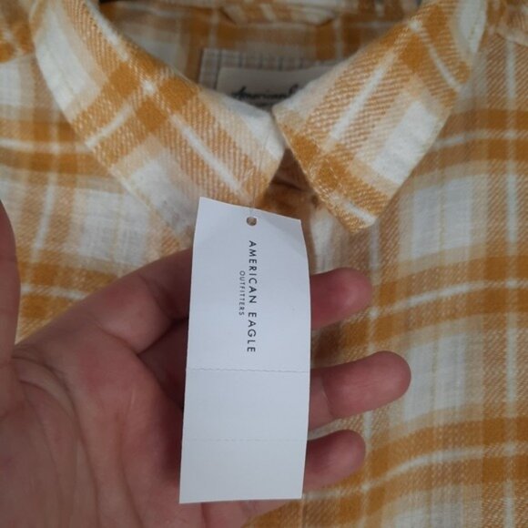 American Eagle Flannel Plaid Semi Cropped Button Down Top - Picture 7 of 13